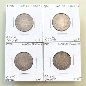 1908, 1909, 1910 & 1911 Canada Sterling Silver 4 x 25¢ Coins!
